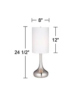 360 Lighting Modern Industrial Droplet-Shaped Table Lamp 24.5" High Brushed Nickel Silver Metal White Fabric Cylinder Shade Decor for Living Room Bedr