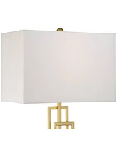 360 Lighting Golden Mid Century Modern Table Lamps 26" Tall Set of 2 Brushed Gold Open Grid Metal White Rectangular Shade for Bedroom Living Room Hous