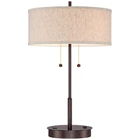 Nikola Modern Accent Table Lamp with Usb and Ac Power Outlet in Base 23 1/2" High Bronze Fabric Drum Shade for Bedroom Living Room House Desk Bedside