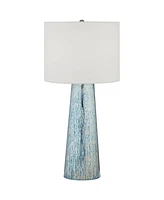 360 Lighting Marcus Modern Coastal Table Lamp Hand-Applied 30" Tall Blue Mercury Glass Tapered Column White Drum Shade for Living Room Bedroom Beach H