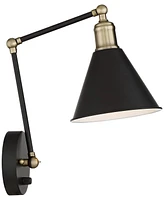 360 Lighting Wray Modern Indoor Adjustable Swing Arm Wall Lamp with Cord Set of 2 Black Antique Brass Plug-In Light Fixture Dimmable Metal Shade for B