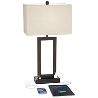 360 Lighting Todd Modern Minimalist Table Lamp with Usb and Ac Power Outlet in Base 30" Tall Bronze Rectangular Oatmeal Fabric Shade for Living Room B