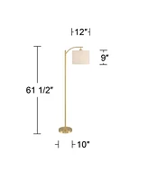 360 Lighting Rayna Modern Downbridge Floor Lamp Standing 61 1/2" Tall Warm Gold Metal Off-White Linen Fabric Drum Shade for Living Room Reading Bedroo