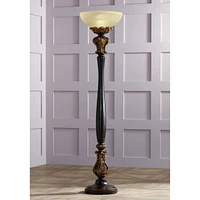 Barnes and Ivy Rita Traditional Victorian Torchiere Floor Lamp 75" Tall Carved Wood Amber Glass Shade Foot Dimmer Standing Light for Living Room Readi
