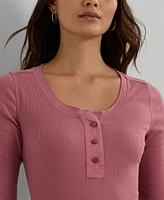 Lauren Ralph Petite Ribbed Henley Tee