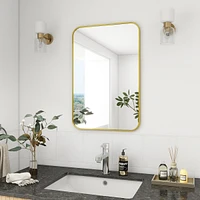 Homlux 24"x36" Rounded Rectangle Wall Mirror with Gold Aluminum Alloy Frame