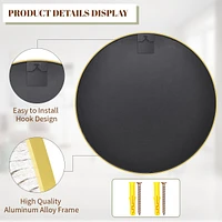 Homlux 24 Inch Round Wall Mirror with Gold Aluminum Alloy Frame