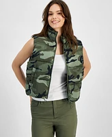 Crave Fame Juniors' Camouflage Zip-Front Puffer Vest