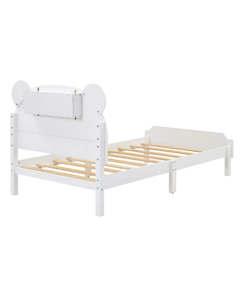 Simplie Fun Bear Head Twin Platform Bed with Motion Nightlights