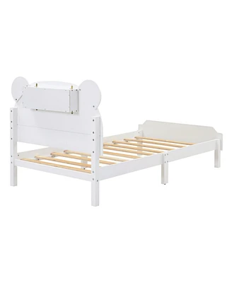 Simplie Fun Bear Head Twin Platform Bed with Motion Nightlights