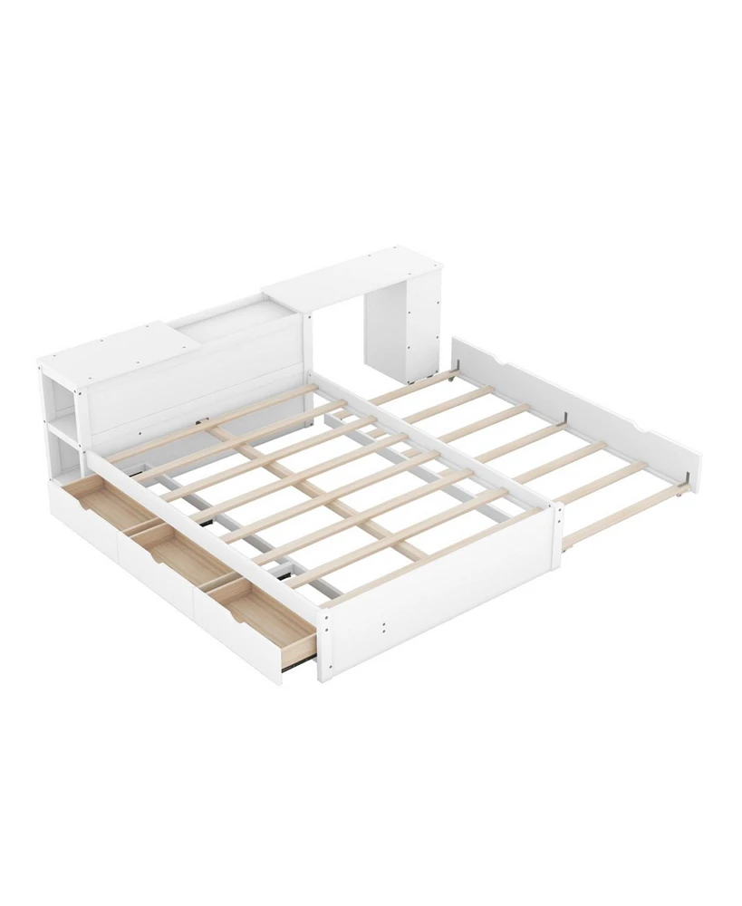 Simplie Fun Full Size Platform Bed With A Rolling Shelf