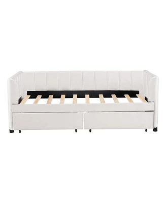 Simplie Fun Twin Size Upholstered Daybed With Ergonomic Design Backrest And 2 Drawers