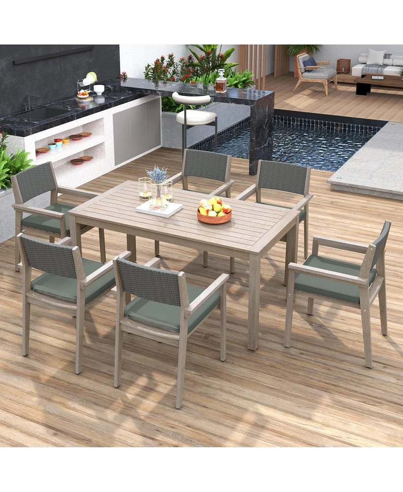 Acacia Wood Outdoor Patio Dining Set with Cushioned Chairs, 7-Piece