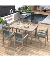 Acacia Wood Outdoor Patio Dining Set with Cushioned Chairs, 7-Piece
