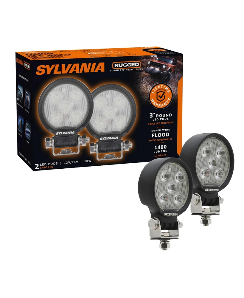 Sylvania Rugged 3 Inch Round Led Light Pods | Lifetime Limited Warranty | Flood Light 1400 Raw Lumens, Best Quality Off Road Driving Work Light, Truck