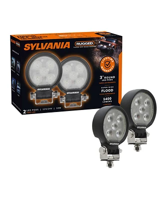 Sylvania Rugged 3 Inch Round Led Light Pods | Lifetime Limited Warranty | Flood Light 1400 Raw Lumens, Best Quality Off Road Driving Work Light, Truck