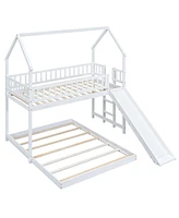 Streamdale Furniture Twin Over Full House Bunk Bed With Slide And Built-In Ladder, Full-Length Guardrail, White