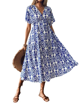 Cupshe Women's Boho Flared Sleeve Maxi Beach Dress