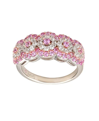 Suzy Levian New York Pink Sapphire & Lab-Grown White Floral Cluster Band Ring Sterling Silver by