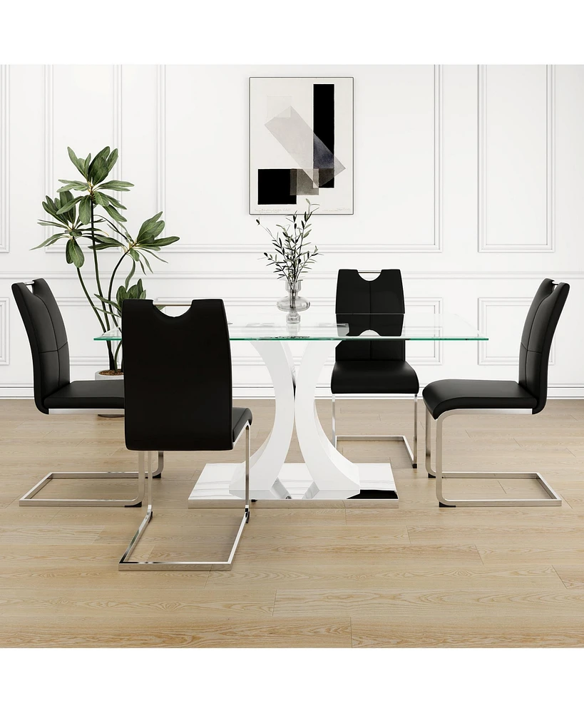 Streamdale Furniture Modern Dining Table with Glass and Glossy Legs (SKUW210S00056)