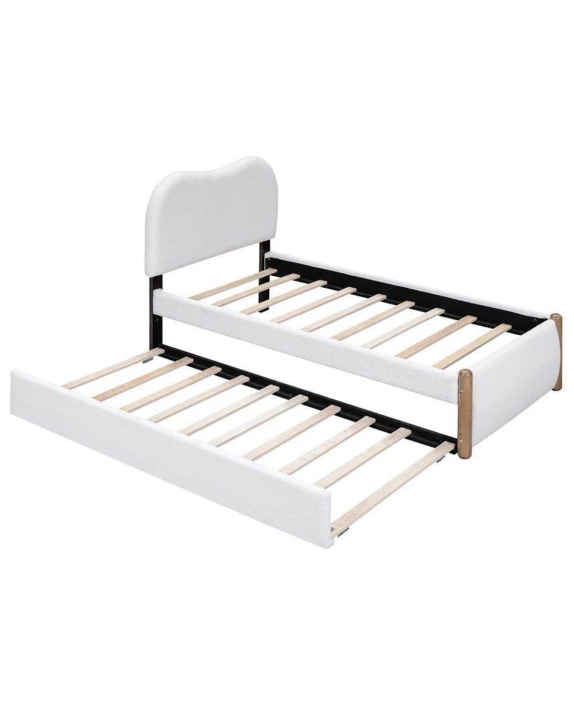 Streamdale Furniture Twin Size Upholstered Platform Bed With Wood Supporting Feet And Twin Size Trundle