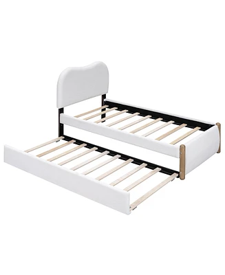 Simplie Fun Twin Size Upholstered Platform Bed With Wood Supporting Feet And Twin Size Trundle