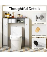 Costway Over The Toilet Storage Cabinet Double Door Bathroom Toilet Storage Organizer