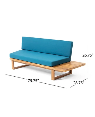 Simplie Fun Luxurious Acacia Wood Two-Seater Sofa with Water-Resistant Teal Cushions