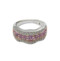 Suzy Levian Sterling Silver Sapphire & Created White 9 Stone Curvy Frame Ring