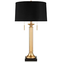 Possini Euro Design Wynne Traditional Glam Table Lamp with Dual Usb Charging Port 30" Tall Warm Gold Metal Black Drum Shade for Living Room Bedroom Ho