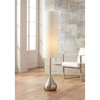 Possini Euro Design Modern Mid Century Modern Droplet-Shaped Floor Lamp 62" Tall Brushed Nickel Silver Metal Cotton Blend Cylinder Drum Shade Decor fo