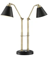 Sentry Mid Century Modern Desk Lamp 23" High with Usb Charging Port Black Brass Gold Metal Led Adjustable Cone Shade for Living Room Bedroom House Bed