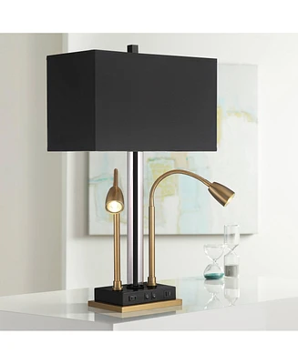 Possini Euro Design Griffin Modern Gooseneck Desk Lamp 31" Tall with Usb Charging Port Gold Black Metal Rectangular Shade for Living Room Bedroom Hous