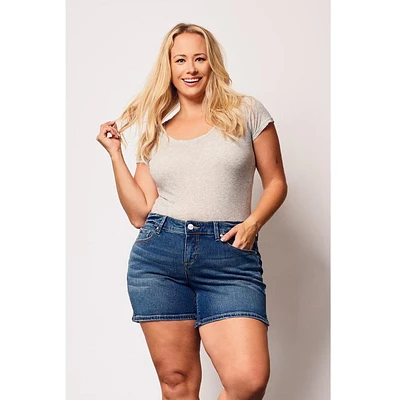 Slink Jeans Plus Denim Mid Rise Shorts with Side Vents