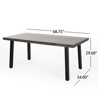 Outdoor Modern Industrial Aluminum Dining Table, Gray, Matte Black