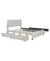 Streamdale Furniture Queen Size Upholstered Platform Bed With 2 Drawers And 1 Twin Xl Trundle, Classic Headboard Design