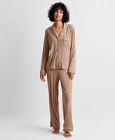 State of Day Women's 2-Pc. Packaged Ribbed Notched-Collar Pajamas Set Xs-3X, Created for Macy's