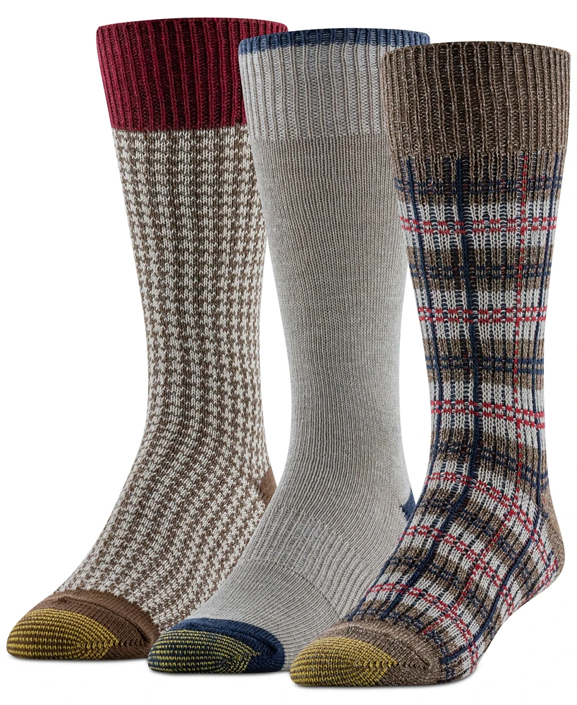 Gold Toe Men's Groovy Plaid Crew Dress Socks, 3-Pack