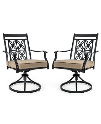 Slickblue 2 Pieces Patio Swivel Chairs with Blossom Pattern Backrest and Cushions-Black