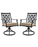 Slickblue 2 Pieces Patio Swivel Chairs with Blossom Pattern Backrest and Cushions-Black