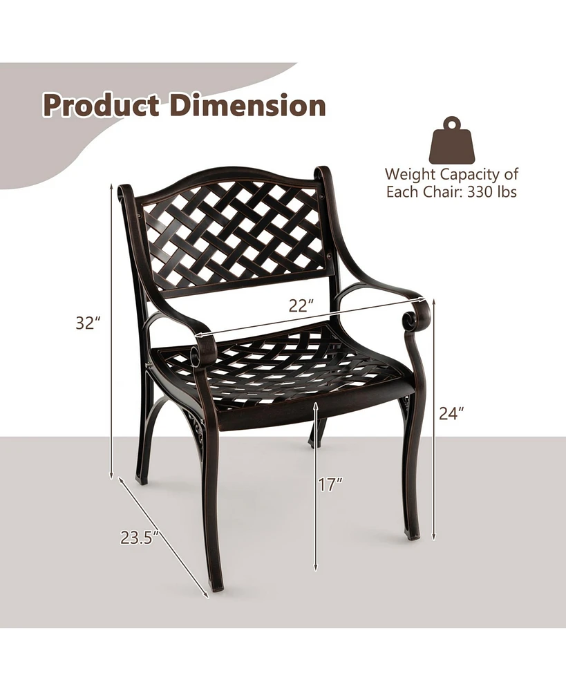 Slickblue Cast Aluminum Patio Chairs Set of 2 Dining Chairs with Armrests Diamond Pattern-Bronze