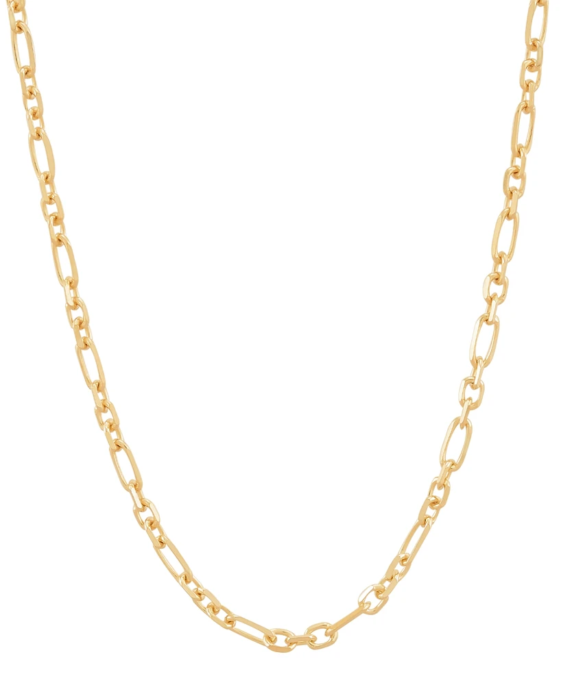 Italian Silver Square Cable Figaro Link Chain Necklace in 18k Gold-Plated Sterling Silver, 18"