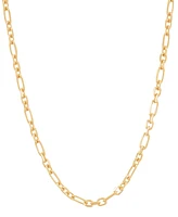 Italian Silver Square Cable Figaro Link Chain Necklace in 18k Gold-Plated Sterling Silver, 18"