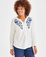 Style & Co Petite Falling Bloom Embroidered Top, Created for Macy's