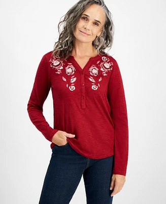 Style & Co Petite Falling Bloom Embroidered Top, Created for Macy's