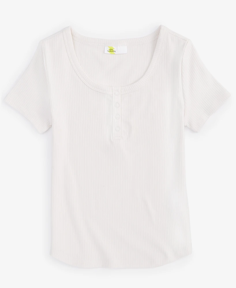 Epic Threads Girls Short-Sleeve Ribbed Henley Top, Created for Macy's