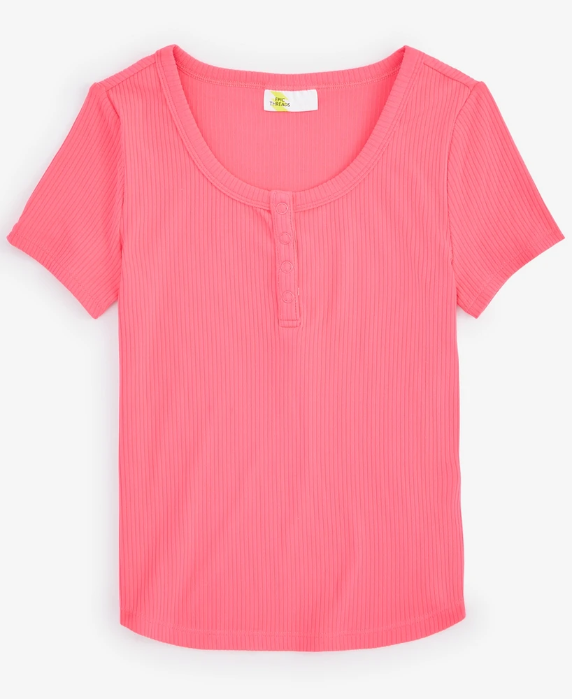 Epic Threads Girls Short-Sleeve Ribbed Henley Top, Created for Macy's