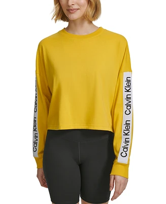 Calvin Klein Performance Women's Cotton Logo-Stripe Long-Sleeve T-Shirt