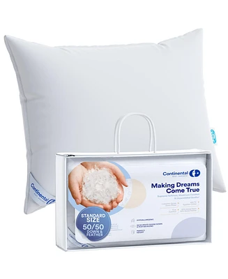 Continental Bedding Luxury Down Pillows Standard Size Pack of 1 - 50% Down, 50% Feather