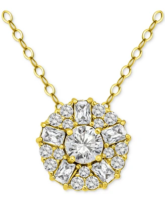 Giani Bernini Cubic Zirconia Round & Baguette Cluster Pendant Necklace in 18k Gold-Plated Sterling Silver, 16" + 2" extender, Created for Macy's